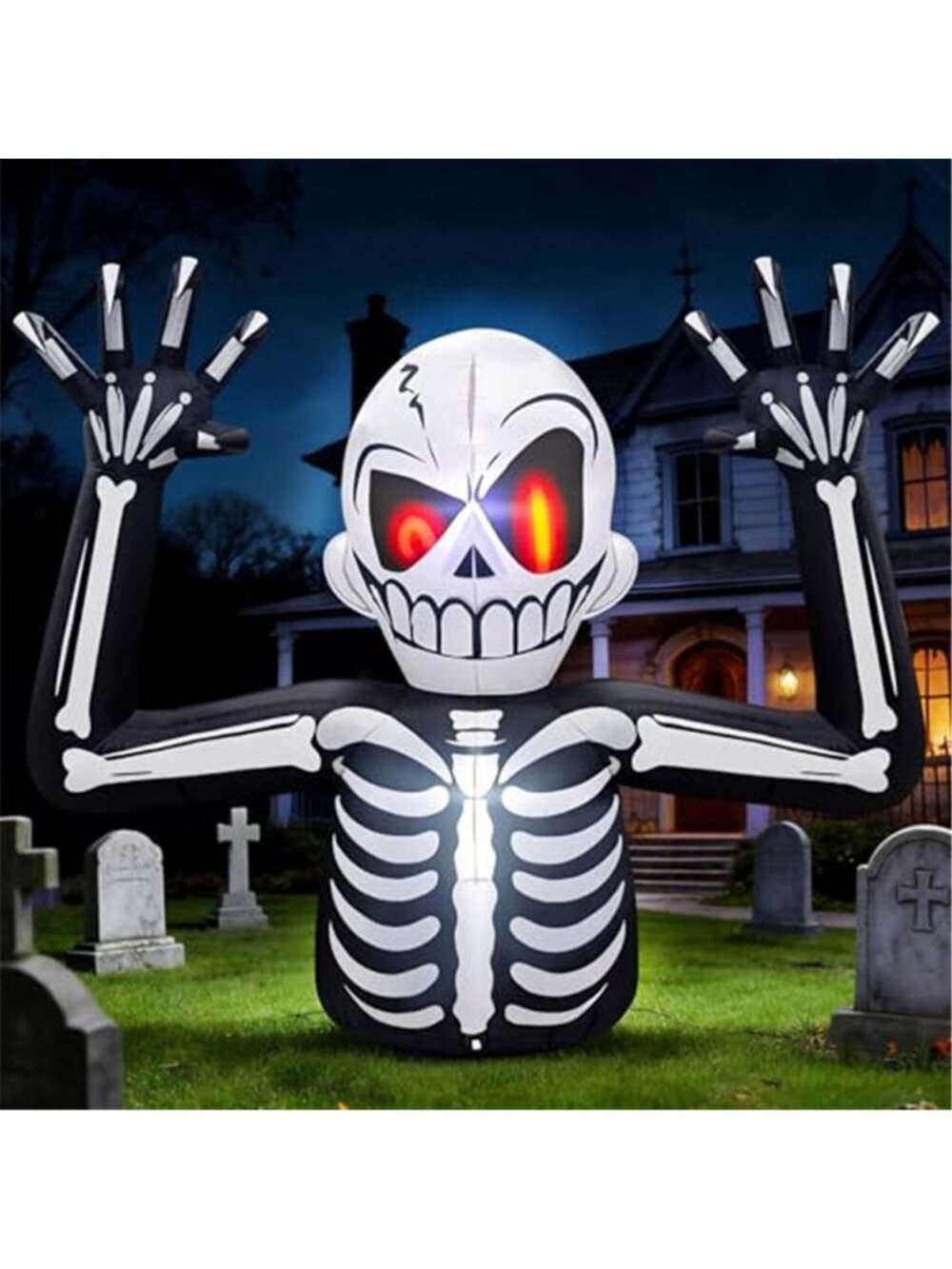 6FT Skeleton Halloween Inflatables Outdoor Decorations with Red Eyes